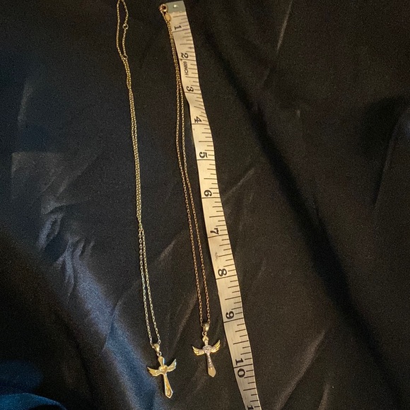 2 Dolce Giavonna Genuine Diamond 10” Kids Cross Necklace. - Picture 7 of 9